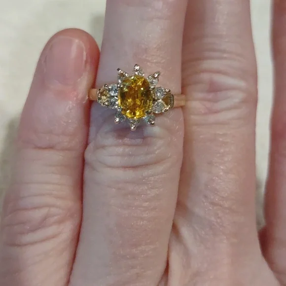 Yellow Sapphire, Natural Diamond Ring Set In 14kt Yellow Gold - Picture 5 of 11
